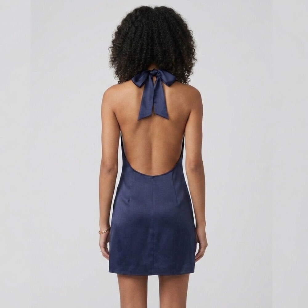 Amanda Uprichard Silk Dress Blue Front Tie Cocktail Mini Adjustable NWOT - Picture 2 of 11